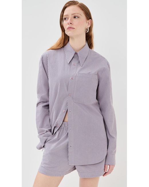 Tibi Purple Garment Dyed Seersucker Classic Shirt