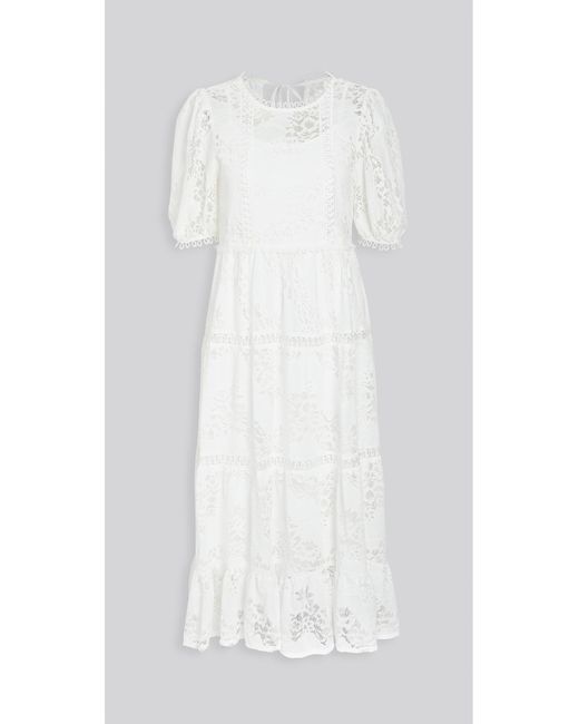 Moon River White Puff Sleeve Midi Dress