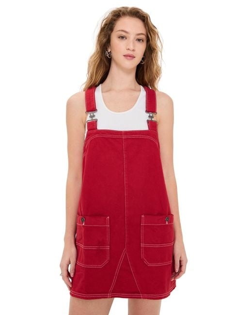 Free People Mini Smock Overalls in Red | Lyst