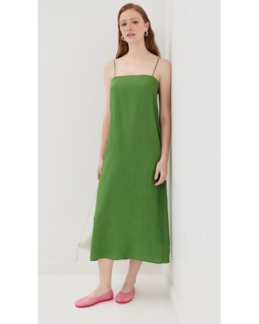 Tibi Green Summer Acetate Crinkle Slip Dress