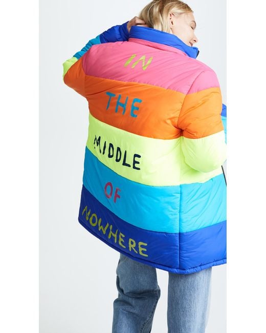 MIRA MIKATI Blue Nowhere Rainbow Puffer Jacket