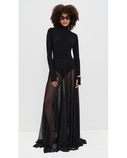 Norma Kamali Black Long Sleeve Turtleneck Flared Gown