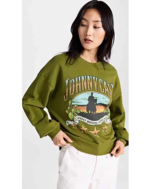 Daydreamer Johnny Cash Crew Sweatshirt in Green | Lyst