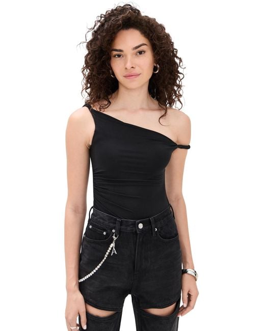 Alice + Olivia Black Bianca Twist Off Shoulder Bodysuit