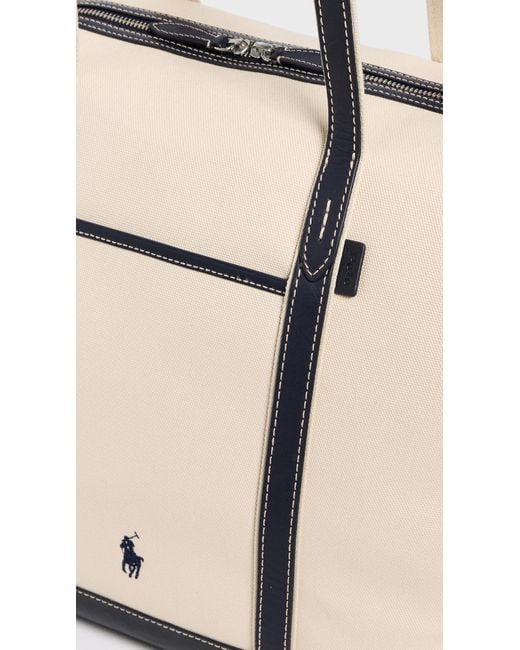 Polo Ralph Lauren White Leather Trim Canvas Large Shopper Tote