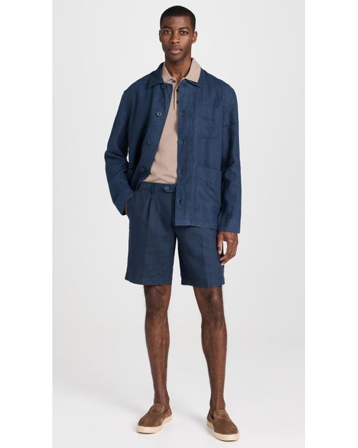 Club Monaco Blue Pleated Linen Shorts for men