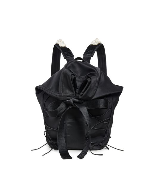 Simone Rocha Black Sporty Lace Up Military Backpack With Embellishments