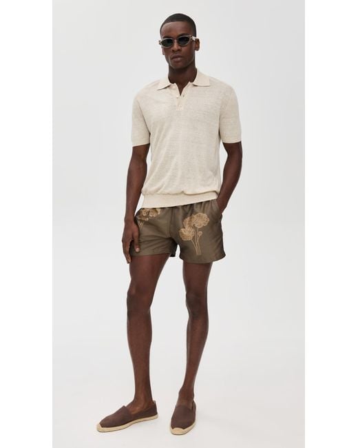 Frescobol Carioca Brown Rio Linear Floral Jacquard Print Swim Shorts 4.25 for men