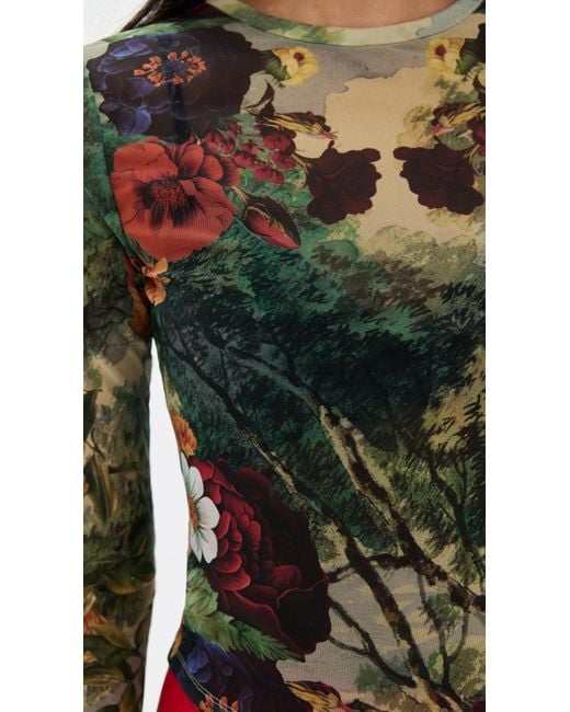 Alice + Olivia Red Delaina Printed Mesh Crop Top
