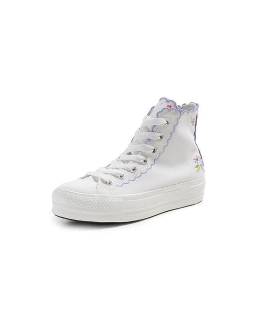 Converse White Chuck Taylor All Star Lift Platform Embroidered Flowers Sneakers