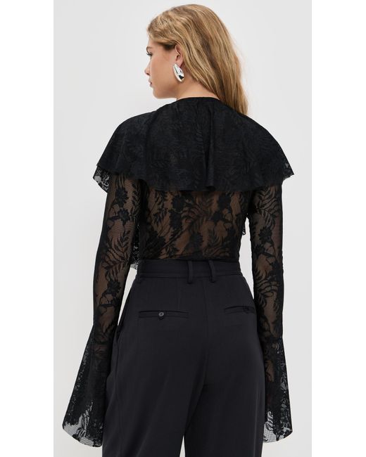 Norma Kamali Black Long Sleeve Deep V Ruffle Bodysuit