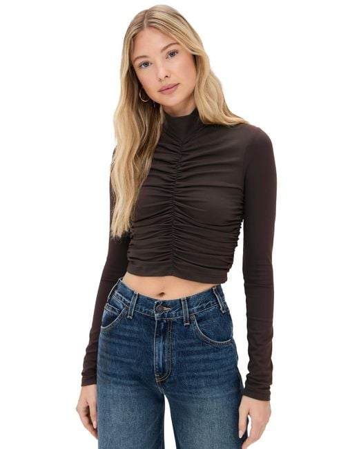 Susana Monaco Blue Mock Neck Gathered Top