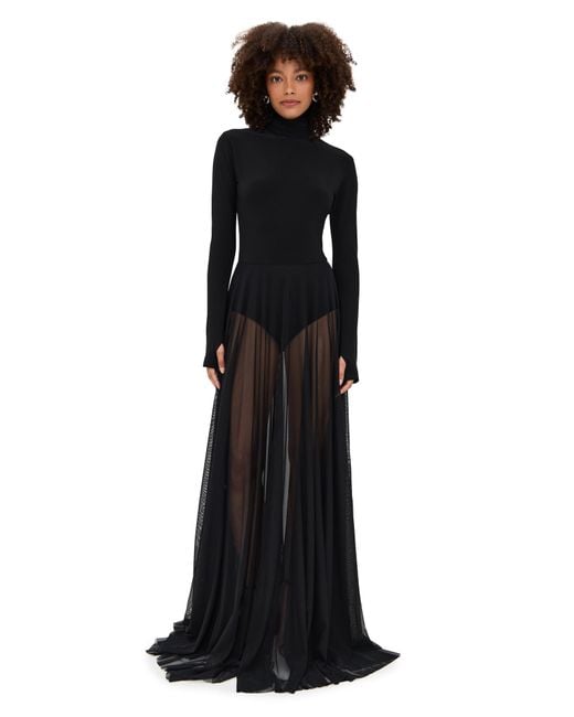 Norma Kamali Black Long Sleeve Turtleneck Flared Gown