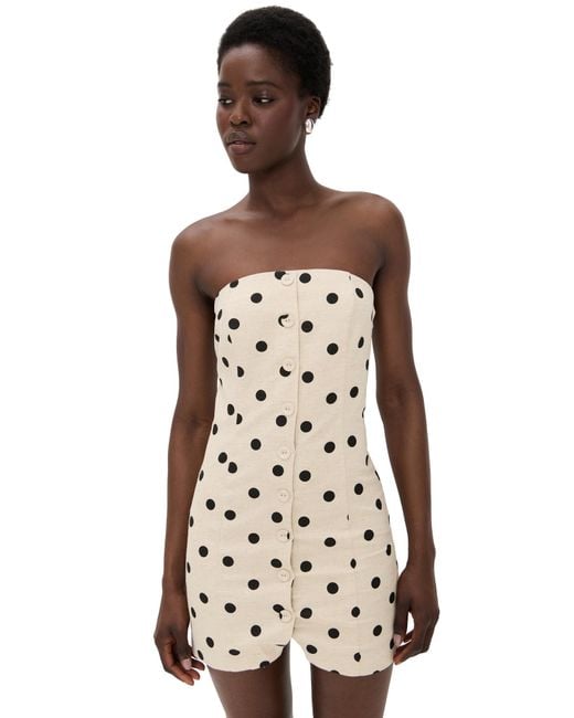 Endless Rose Black Polka Dot Linen Strapless Dress