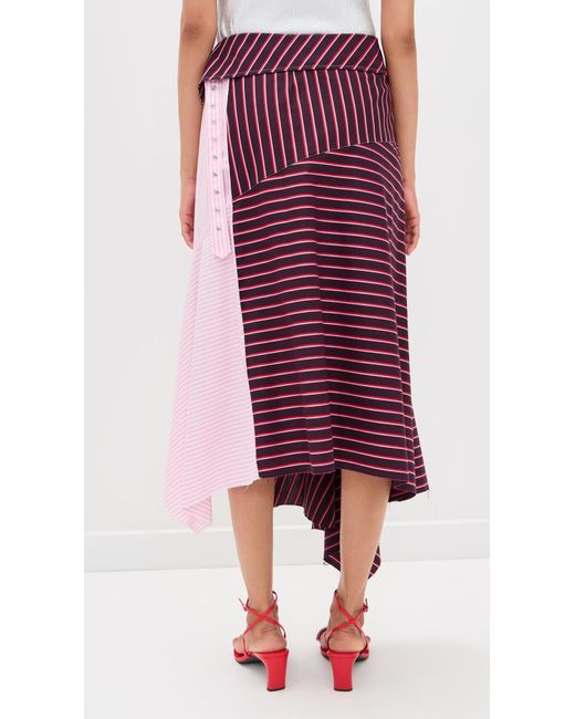Marques'Almeida Purple Mixed Stripes Patchwork Wrap Midi Skirt