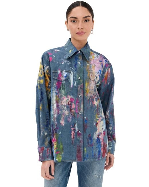 Acne Blue Paint Daub Button Down Shirt