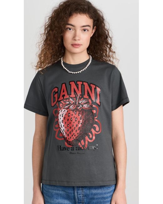 Ganni Multicolor Basic Jersey Strawberry Relaxed T-shirt