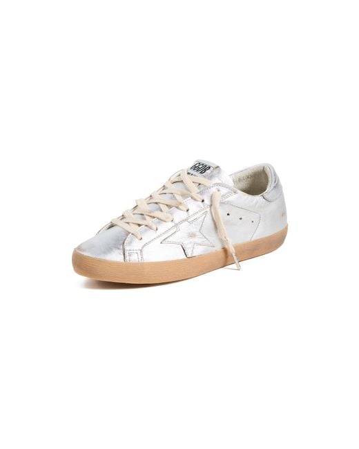 Golden Goose Deluxe Brand White Super-Star Laminated Upper Star Sneakers And Heel With Metal Lettering