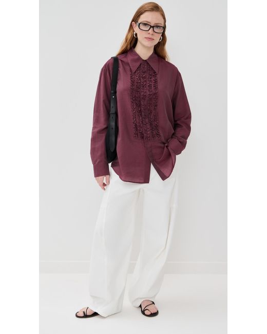 Tibi Purple Silk Voile Easy Tuxedo Shirt