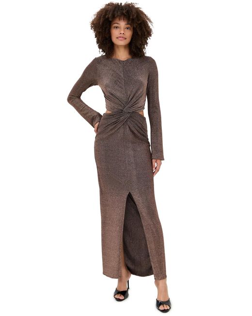 brown shimmer maxi dress Magic Moment Shimmer Satin One-Shoulder Maxi Dress Black & Cream / S