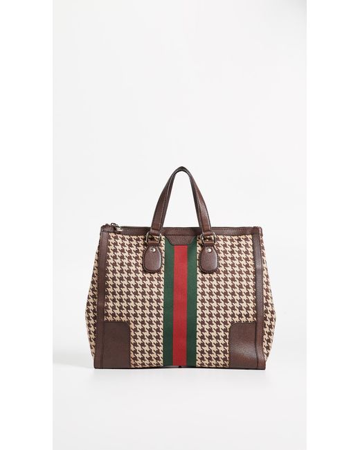 What Goes Around Comes Around Brown Gucci Houndstooth 70s Web Tote