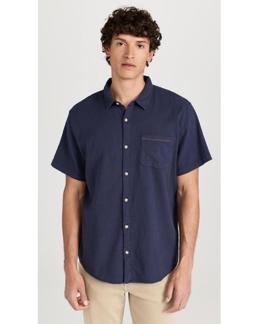 Marine Layer Blue Short Sleeve Classic Stretch Selvage Shirt for men