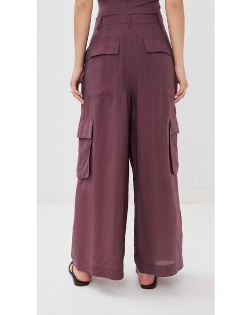 Tibi Purple Silk Voile Cargo Triple Pleat Pants