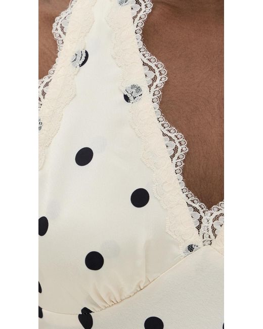 stars align mini dress cream polka Lioness Stars Align halter neck lace trim open back satin mini dress in cream and black polka dots