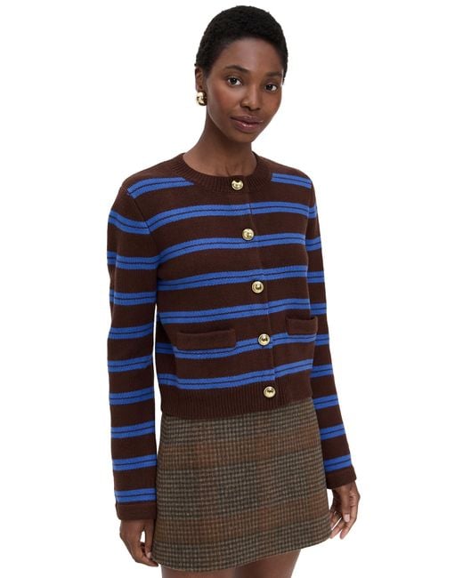 English Factory Blue Striped Button Cardigan