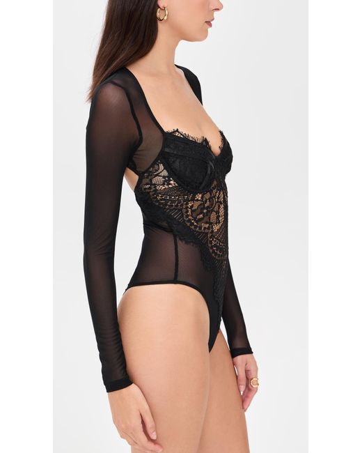 Bardot Black Farrah Lace Mesh Thong Bodysuit