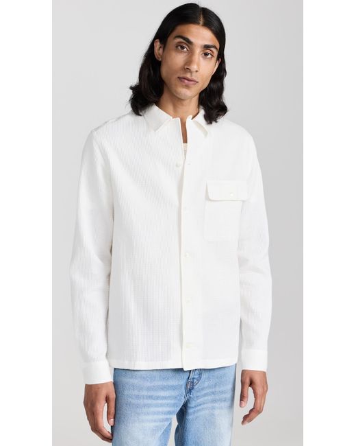 De Bonne Facture White Cotton Inen Camp Coar Shirt for men