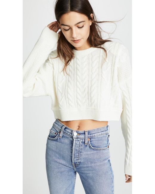 Re/done White Cable Knit Crop Sweater