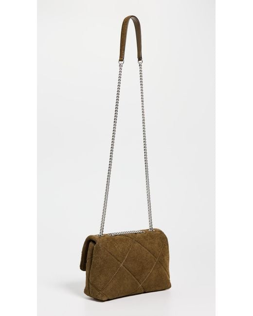 Tory Burch Brown Kira Diamond Quilt Suede Small Convertible Bag