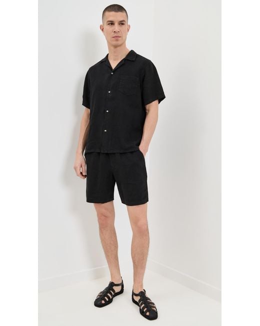 Bather Black Linen Leisure Shorts 6.25 for men