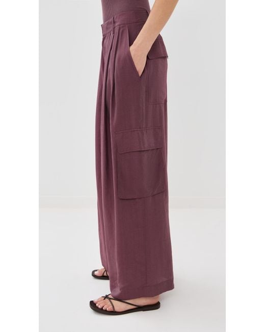Tibi Purple Silk Voile Cargo Triple Pleat Pants