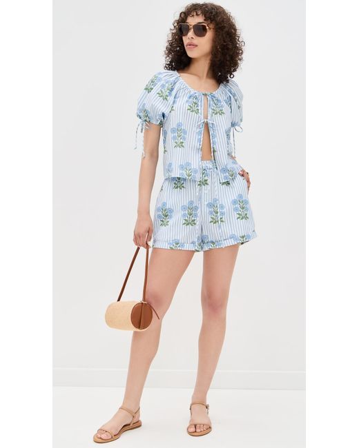 Saylor Blue Rheese Block Print Top