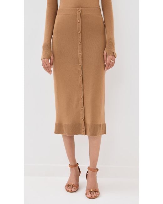 Victoria Beckham Natural Button Detail Midi Skirt