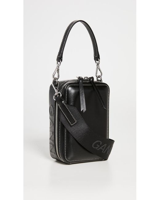 Ganni Leather Banner Camera Bag in Black Lyst Australia