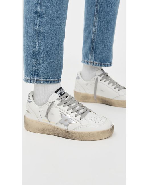 Golden Goose Deluxe Brand White Ballstar 2 Leather Upper And Spur Laminated Star Glitter Heel Sneakers