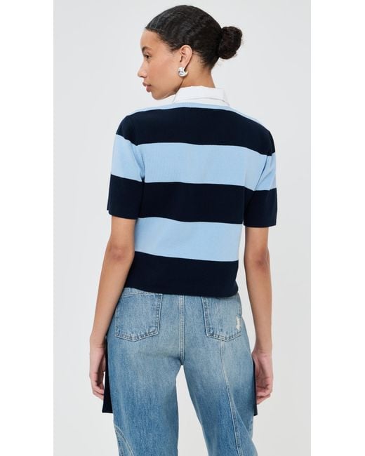 Monse Blue Striped Cascade Half Placket Knitted Top