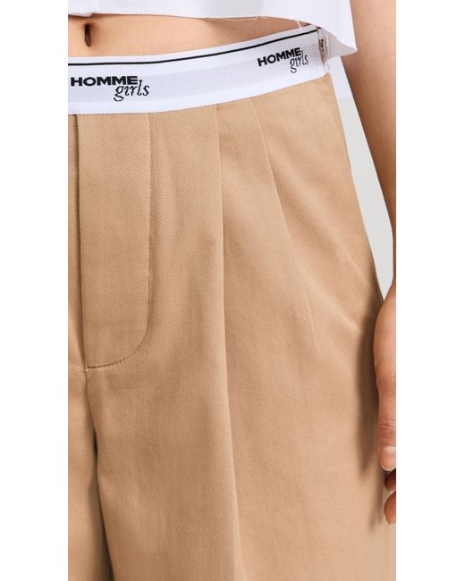 HOMMEGIRLS Natural Pleated Elastic Waistband Pants