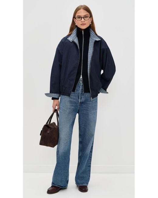 Pixie Market Blue Plaid Contrast Bomber Jacket