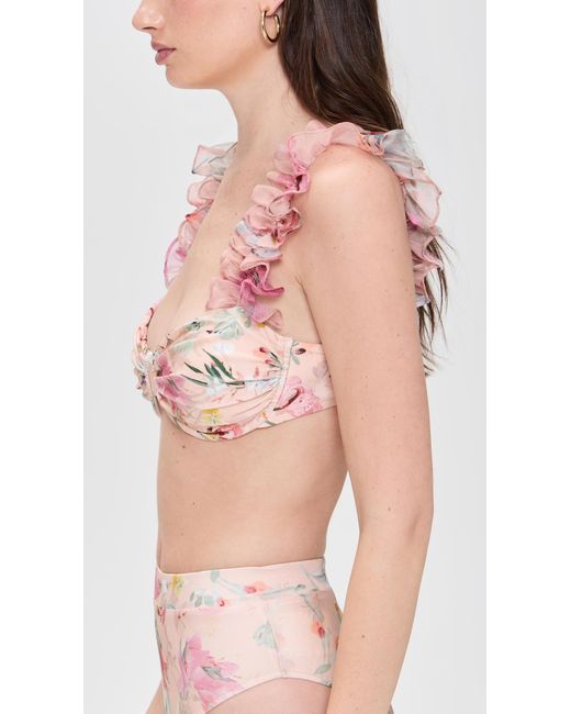 PATBO Pink Lily Flower Flutter Sleeve Bikini Top