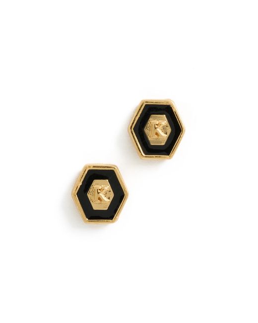 Gwen Beloti Black Initial Hex Stud Earrings