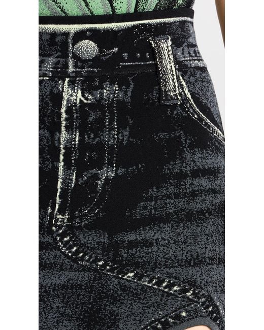 Ph5 Black Lily Denim Print Wavy Midi Kirt