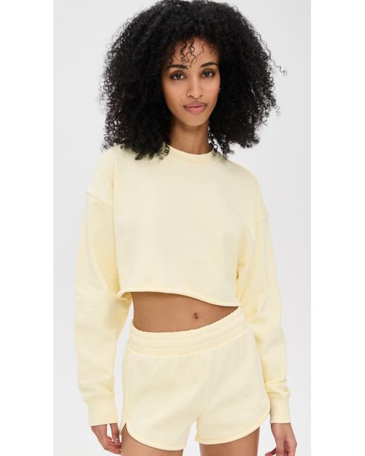 GOOD AMERICAN Black Terry Cropped Crewneck Sweater