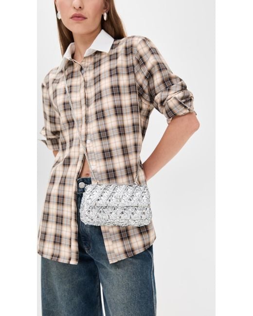 Tory Burch White Kira Woven Mini Flap Bag