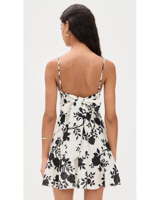 Self-Portrait Floral Print Linen Mini Dress in White | Lyst