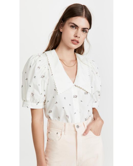 Short Sleeve Collar Blouse in White | Lyst Canada