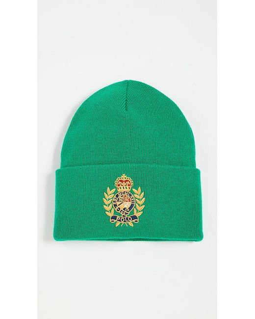 Polo Ralph Lauren Crest Embroidered Beanie in Green for Men | Lyst